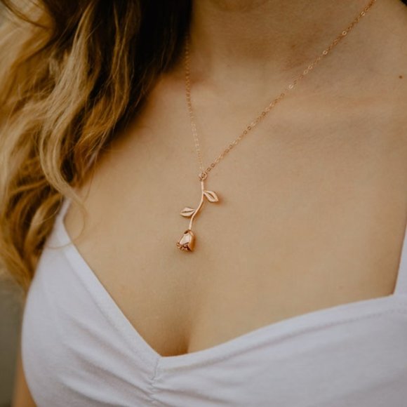 Rose Gold Dangling Rose Pendant Necklace - Picture 2 of 9
